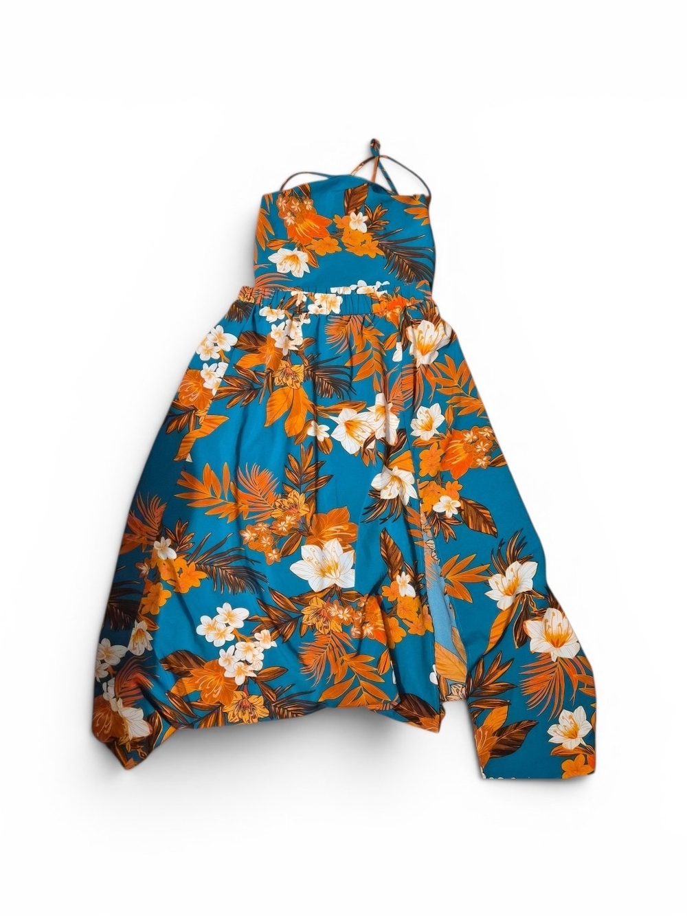 SHEIN Teal and Orange Floral Halter Maxi Dress